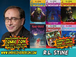 We are EXTREMELY excited to announce that legendary author R.L. Stine will be a guest doing a very rare appearance at this years Undiscovered Realm Comic Con taking place June 21st and 22nd 2025 at the Westchester County Center in White Plains, NY.