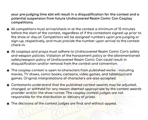 Undiscovered Realm Comic Con White Plains NY Cosplay Contest Rules